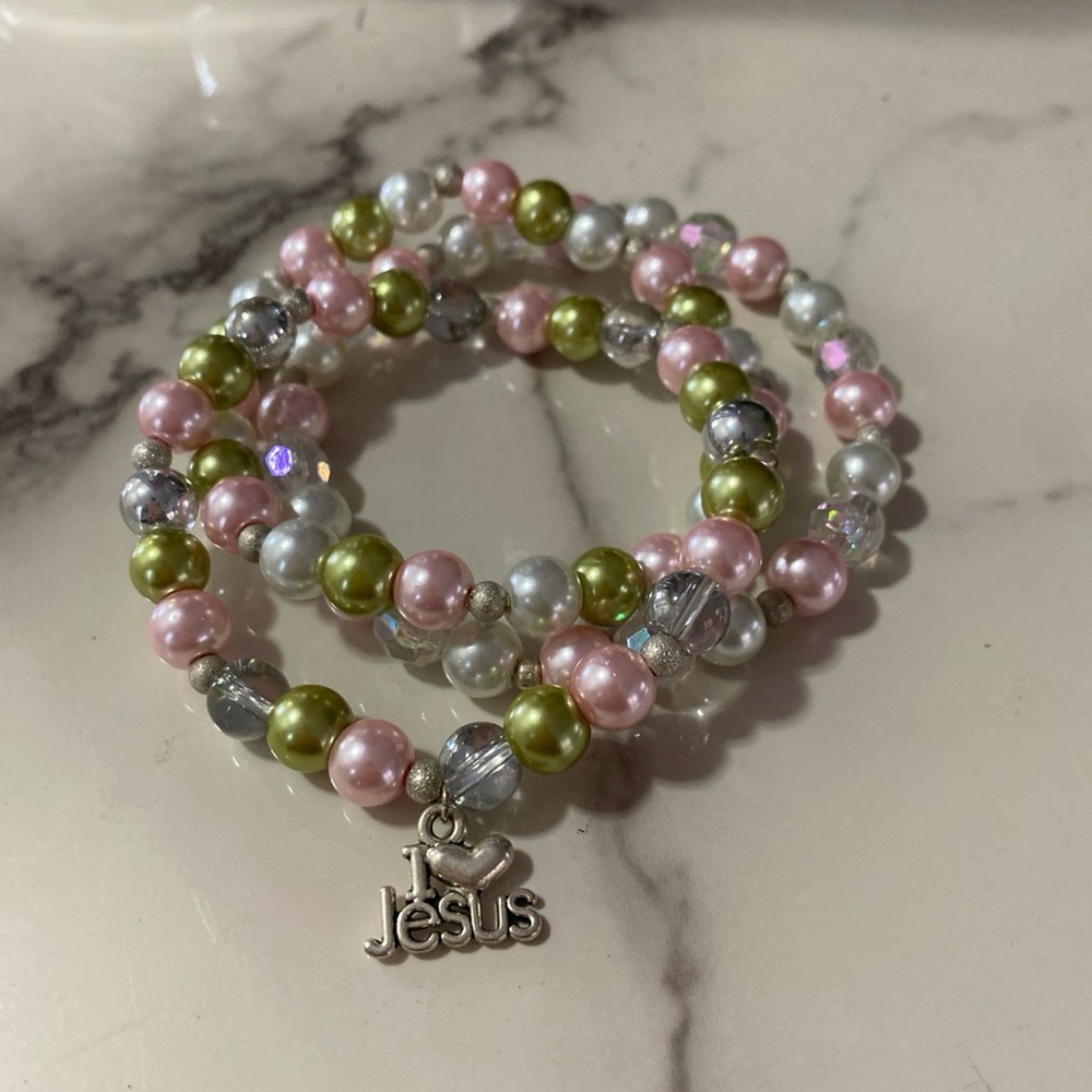 Pink and Green Handmade Stretch Bracelets